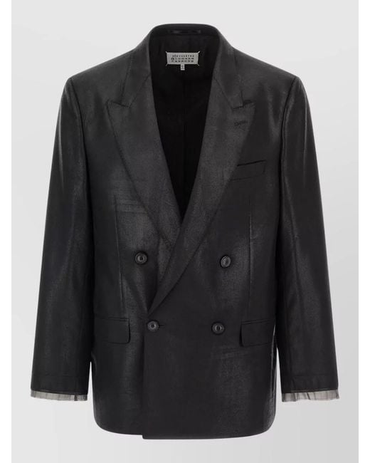 Maison Margiela Black Foiled Wool Double Breasted Blazer Jacket for men