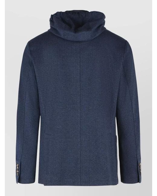 Eleventy Blue Polyester Blend Blazer Hood Herringbone Tailoring for men