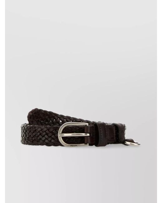 Prada White Leather Belt With Adjustable Length And Braided Design