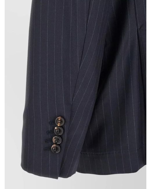Brunello Cucinelli Blue Pinstripe Batavia Single Breasted Blazer for men