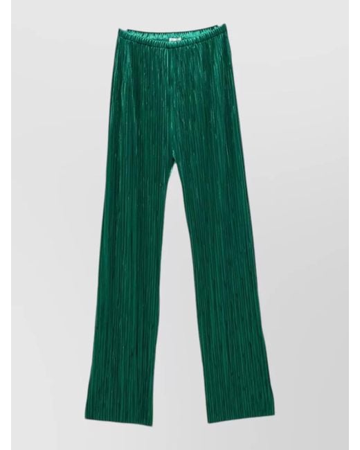 Forte_forte Green Pleated Trousers Shiny Finish Wide Leg