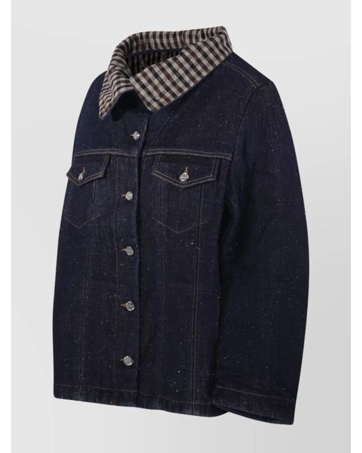 Ganni Blue Bonded Denim Jacket Stitch Detailing