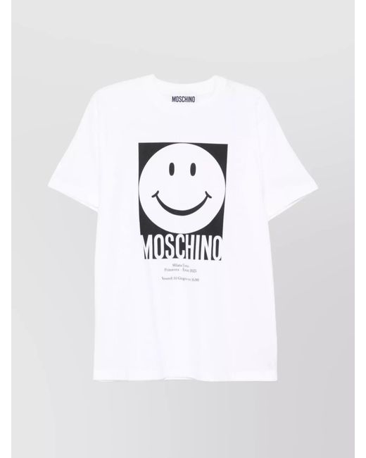 Moschino White Crew Neck Graphic Print T-Shirt for men
