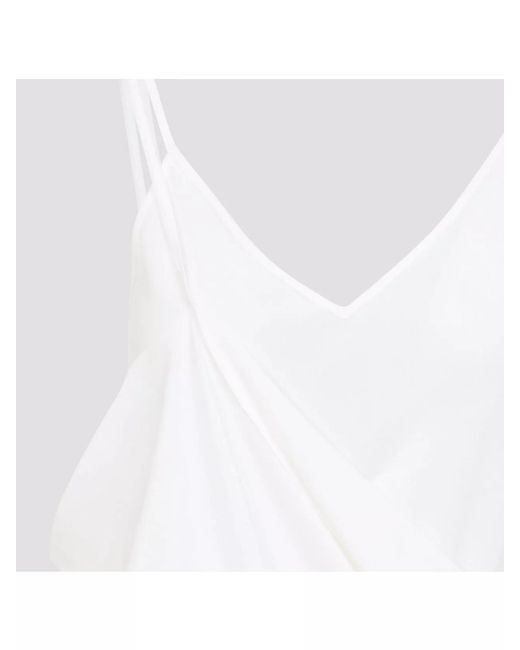 MM6 by Maison Margiela White Silk Draped V-Neck Mini Dress