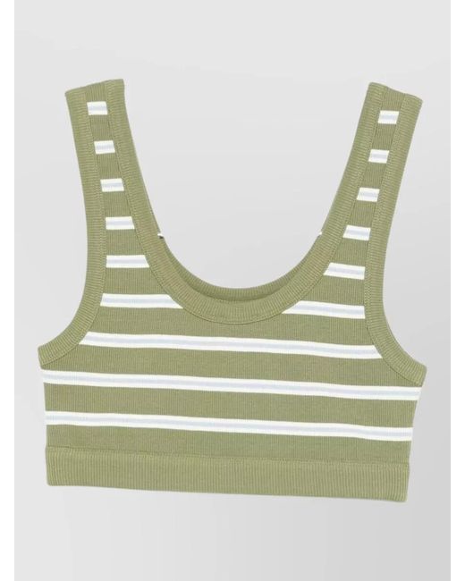 Closed Green Striped Cotton Bralette Top Ribbed Hem