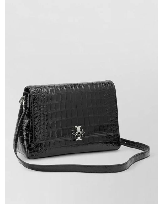 Tory Burch Black Crocodile Texture Clutch Bag Adjustable Strap