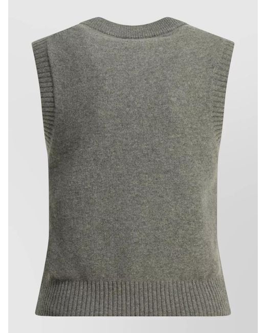 Ganni Gray Floral Graphic Crew Neck Sleeveless Vest