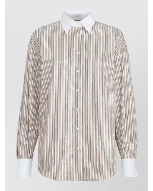 Brunello Cucinelli White Striped Cotton Shirt