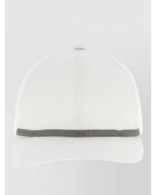 Brunello Cucinelli White Baseball Hat Curved Brim Embellished Band