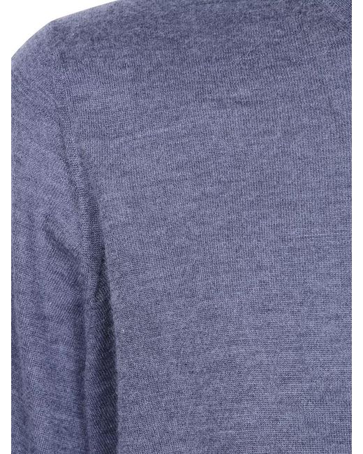 Brunello Cucinelli Blue Long Sleeve Round Neck Knit Top for men