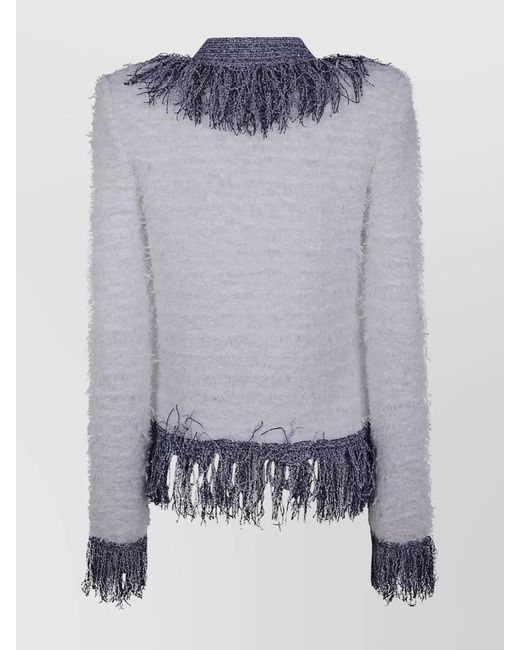 Balmain Blue Glittered Fringed Tweed Jacket