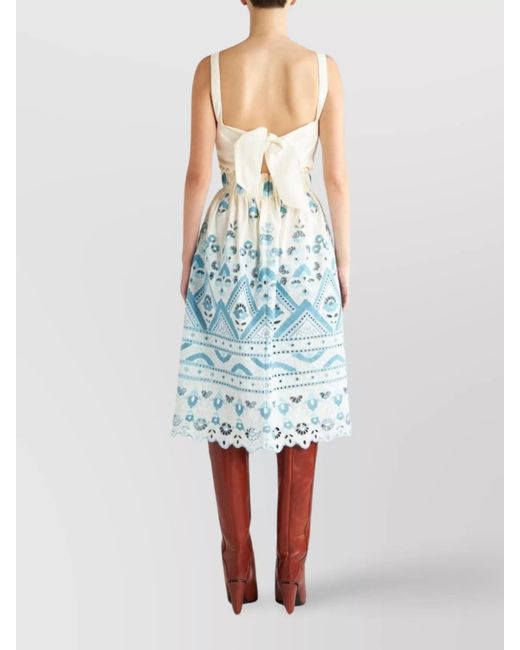 Etro Blue Cotton Sleeveless Cutout Flared Midi Dress