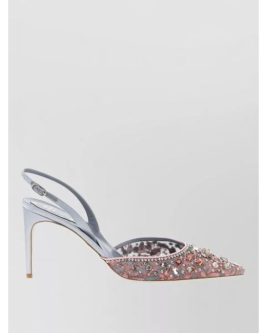 Rene Caovilla Blue Crystal-Embellished Lace Slingback Sandals