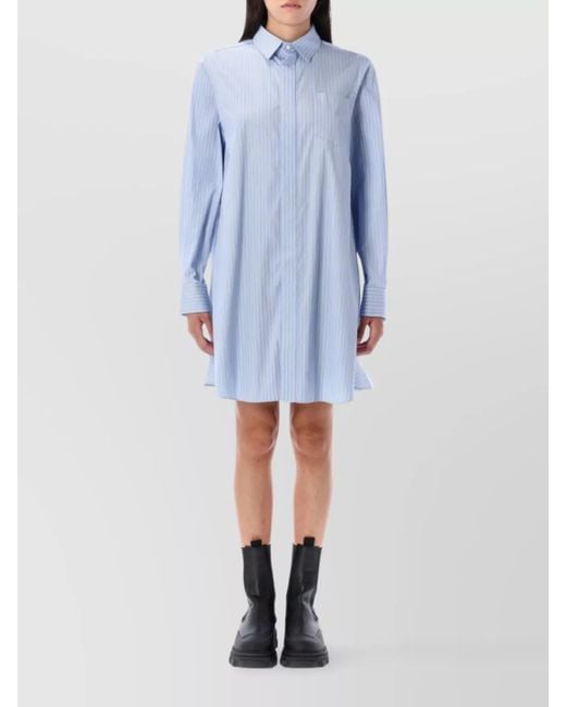 Sacai Blue Striped Cotton Shirt Mini Dress