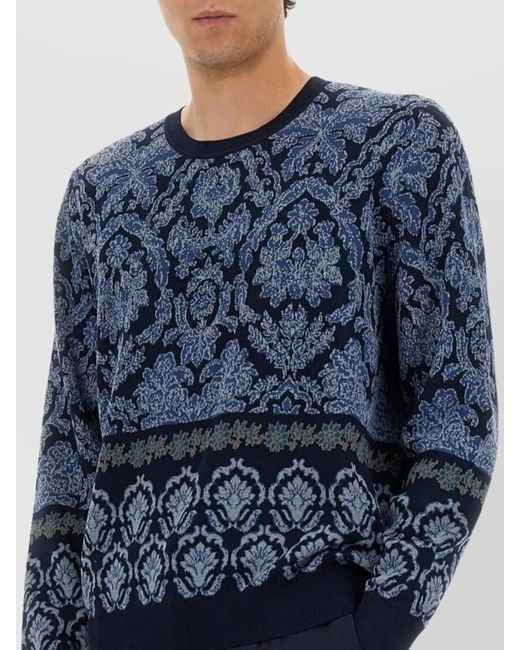 Etro Blue Jacquard Knit Jumper for men