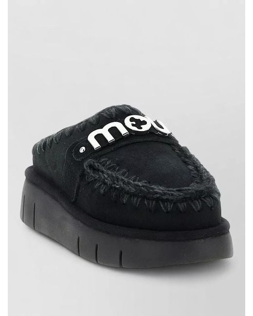Mou Black Bounce Clog Flat Sole Round Toe Slippers