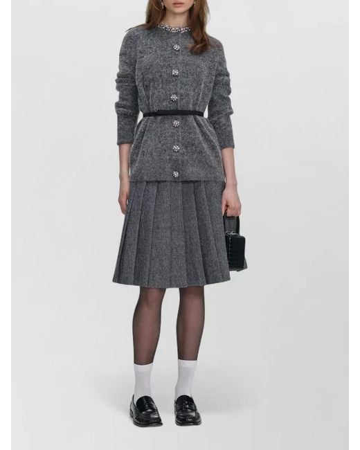 Self-Portrait Gray Crystal Trim Knit Cardigan