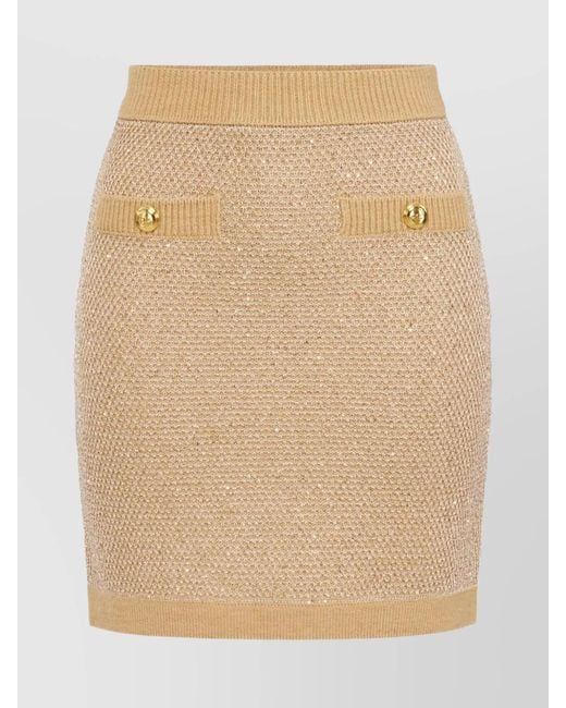 Elisabetta Franchi Natural Ribbed Knit Sequin Mini Skirt