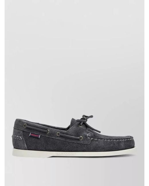 Sebago Gray Suede Boat Shoes Rubber Sole Detail for men