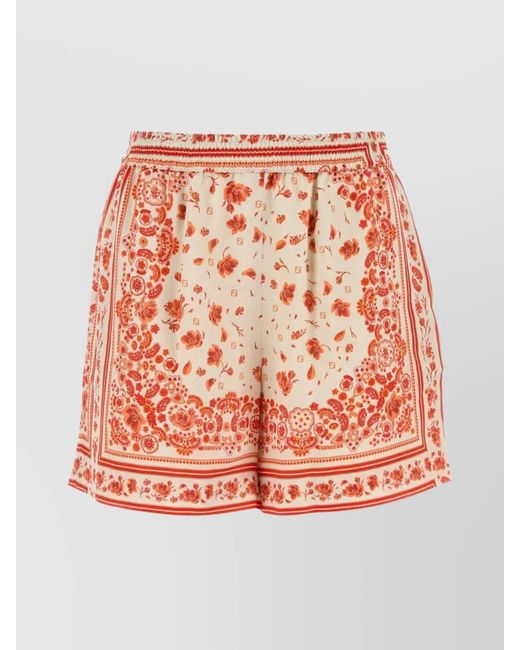 Fendi Pink Printed Silk Knee-Length Shorts