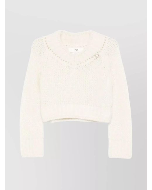 Ermanno Scervino Women's White Chunky Knit V Neck Long Sleeve Top