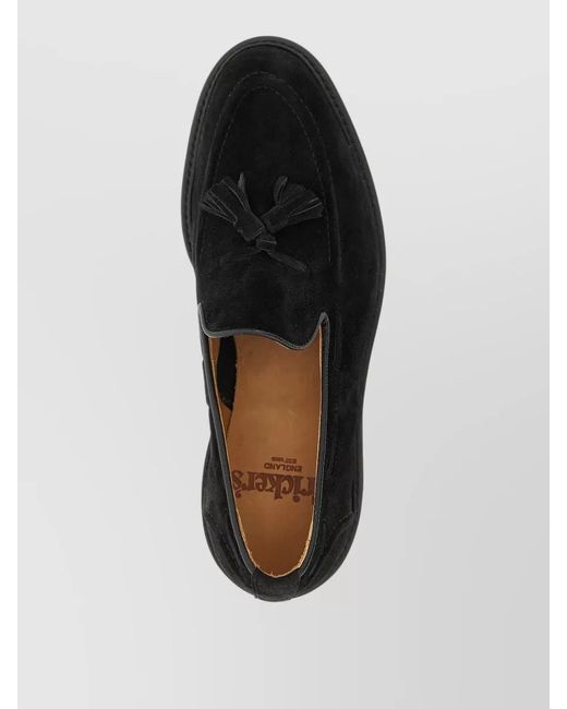 Tricker's Black Elton Suede Tassel Loafers Round Toe for men