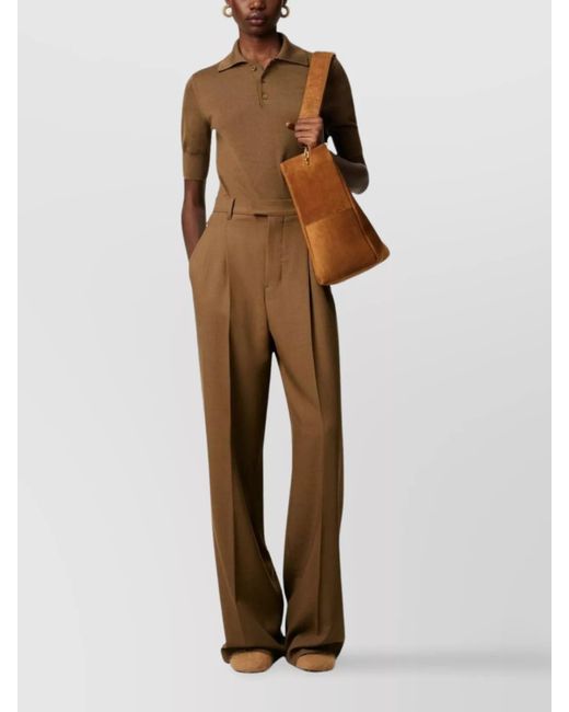 AMI Brown Virgin Wool High-Rise Pleated Wide-Leg Trousers