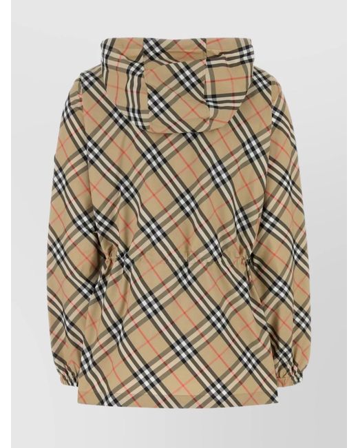 Burberry Brown Parka Drawstring Waist Patterned