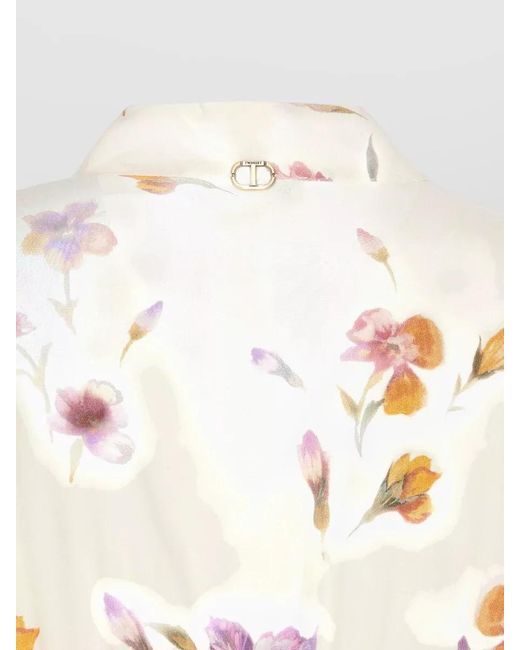 Twinset Natural Floral-Print V-Neck Long-Sleeve Midi Dress
