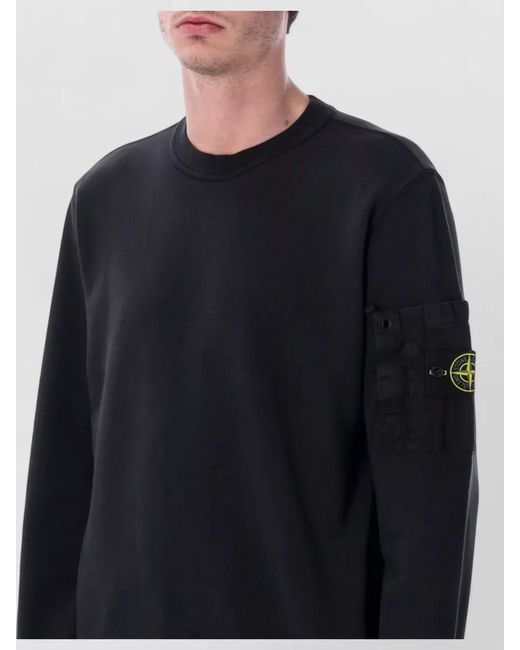 Stone Island Blue Crewneck T Shirt Military Sleeve Pocket for men
