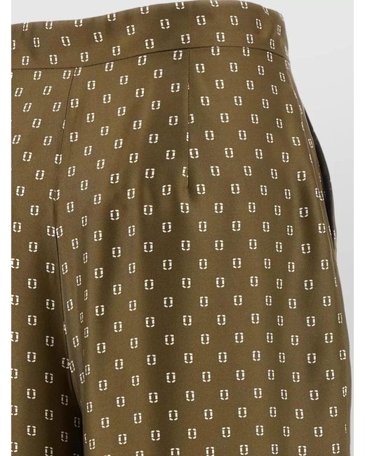 Max Mara Green Silk Printed Cropped Wide-Leg Trousers