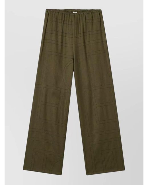 Totême Green Flannel Pajama Trousers Elasticated Waistband Wide Leg