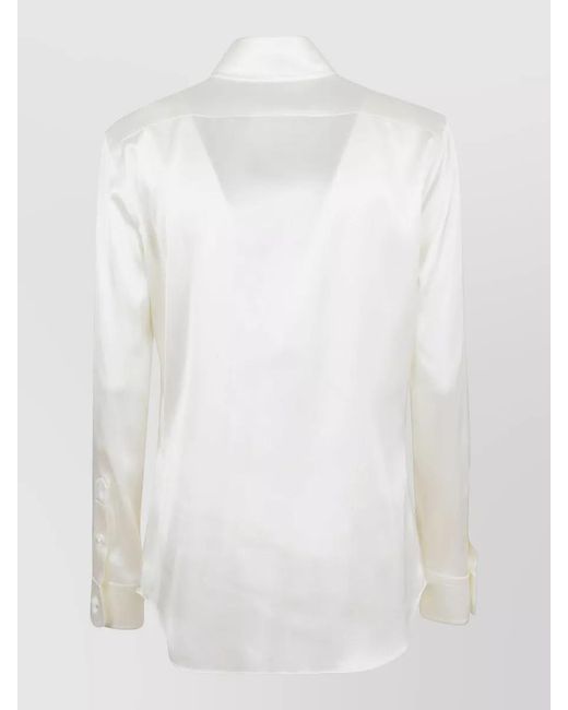Ralph Lauren White Silk Stretch Shirt Long Sleeves Collar
