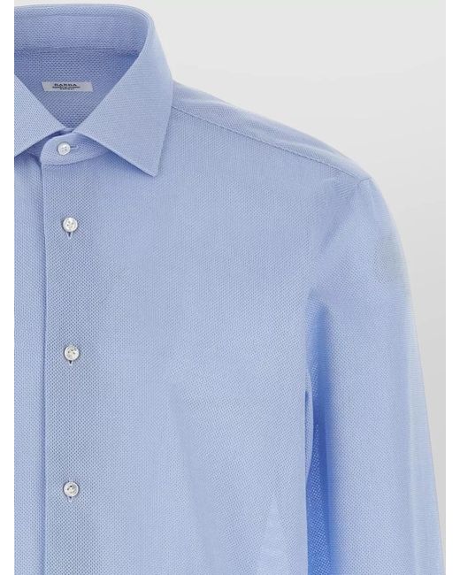 Barba Napoli Blue Honeycomb Texture Shirt Button Down Collar for men