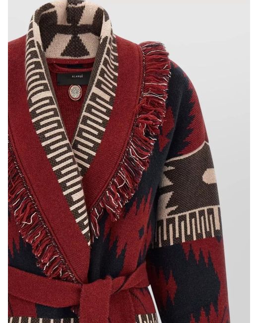 Alanui Red Cashmere Fringed Belted Cardigan