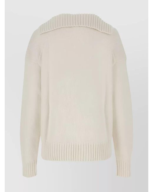 Jil Sander White Cashmere Blend Ribbed V-Neck Oversized Jumper