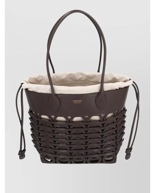 Ferragamo Black Gancini M Leather Beach Tote Bag
