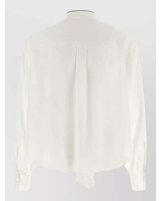 Brunello Cucinelli White Silk Shirt Shiny Collar Monile Detail