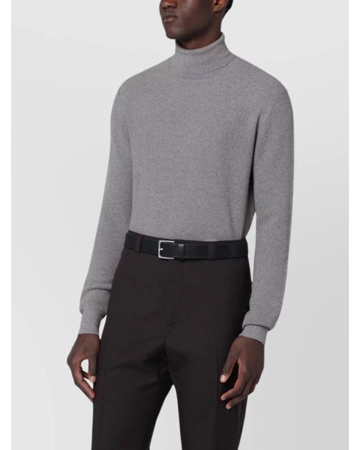 Tagliatore Gray Wool Turtleneck Knit Sweater With Long Sleeves for men