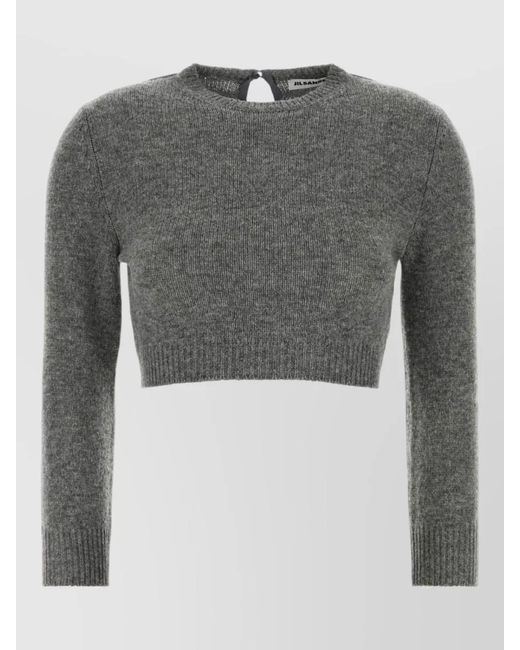 Jil Sander Gray Wool Blend Sweater Cropped Ribbed Cuffs Hem