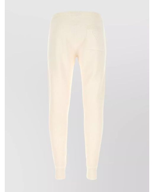 Prada White Cashmere Blend Ribbed Cuff Track Pants for men