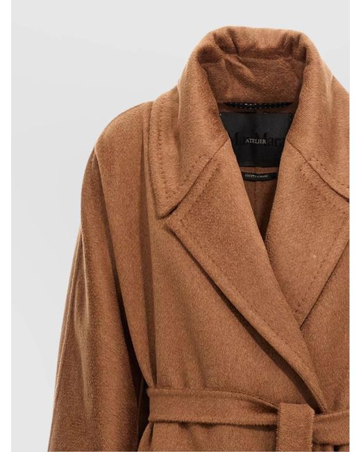 Max Mara Brown Cashmere Blend Oversized Belted Single Breasted Coat