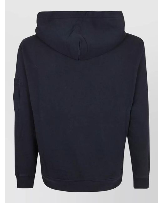 C P Company Blue Cotton Hooded Sweatshirt Lens Arm Pocket for men