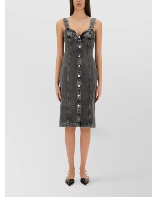 Moschino Gray Denim Slim-Fit Midi Dress