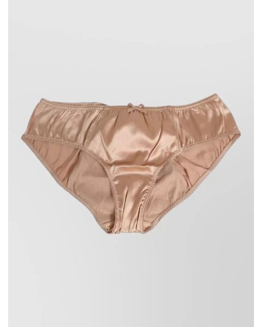 Dolce & Gabbana Natural Silk Satin Lace Trim Bow Underwear