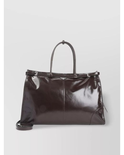 Prada Gray Buckle Top Handles Tote Bag for men