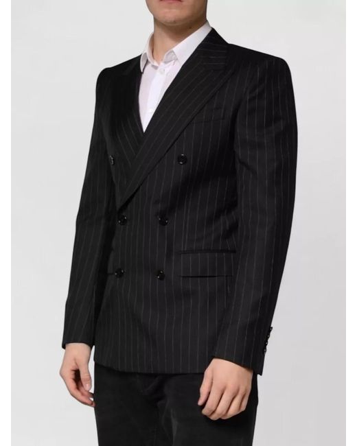 Dolce & Gabbana Black Pinstripe Double-Breasted Blazer for men