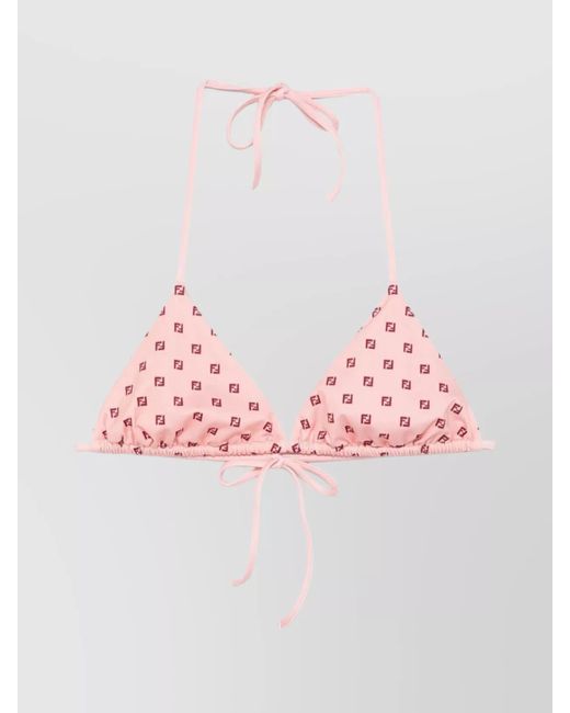 Fendi Pink Logo-Print Triangle Halterneck Bikini Top