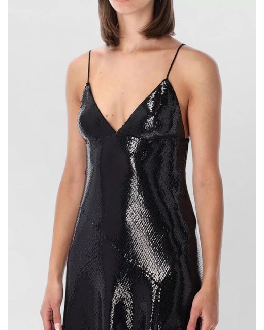 Alberta Ferretti Black Sequin Jersey Long Dress V Neckline