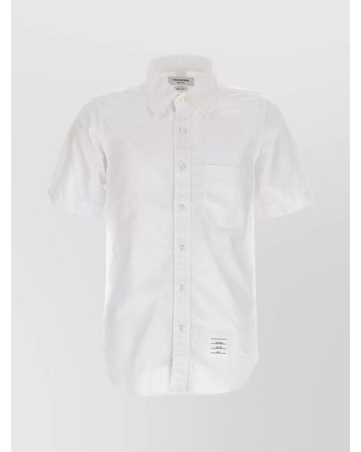 Thom Browne White Straight Fit Short Sleeve Cotton Shirt for men
